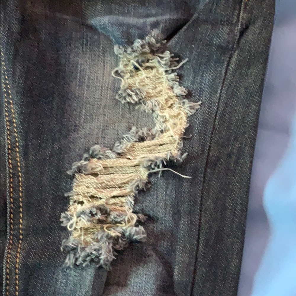 🔥SALE🔥LAST 1💖DESTROYED DARK-WASH SKINNY JEANS - Picture 7 of 8